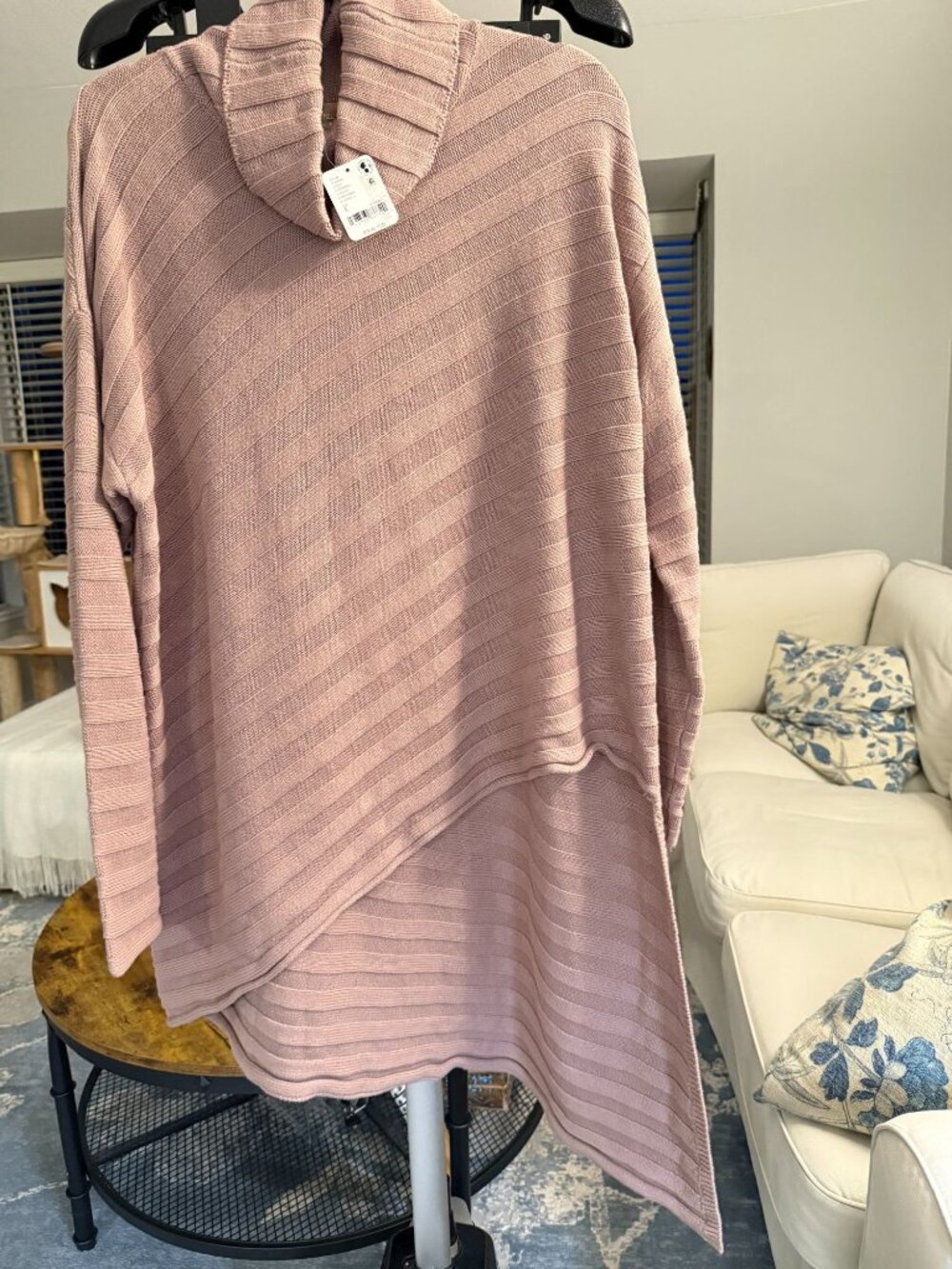 NWT Free People Free-est Asymmetric Ribbed Cowl Neck Tunic Sweater Cocoa S